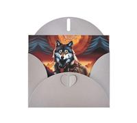 WZYWHJ Carte de vœux grise de 15,2 x 10,2 cm avec enveloppe pour Noël, anniversaire, Saint-Valentin, fête d'invitation, totem de loup avec impression feu