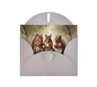 WZYWHJ Carte de vœux grise de 15,2 x 10,2 cm avec enveloppe pour Noël, anniversaire, Saint-Valentin, fête d'invitation imprimée trois écureuils mangeant des pommes