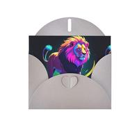 WZYWHJ Carte de vœux grise de 15,2 x 10,2 cm avec enveloppe pour Noël, anniversaire, Saint-Valentin, fête, invitation à une fête, imprimé lion safari fluo