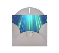 WZYWHJ Carte de vœux grise de 15,2 x 10,2 cm avec enveloppe pour Noël, anniversaire, Saint-Valentin, fête, invitation à une fête, imprimé aurore boréale bleue