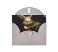 WZYWHJ Carte de vœux grise de 15,2 x 10,2 cm avec enveloppe pour Noël, anniversaire, Saint-Valentin, fête Invitation Le petit lapin tire le radis Imprimé
