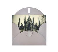 WZYWHJ Carte de vœux grise de 15,2 x 10,2 cm avec enveloppe pour Noël, anniversaire, Saint-Valentin, fête, invitation à une fête, motif château squelette antique