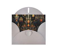 WZYWHJ Carte de vœux grise de 15,2 x 10,2 cm avec enveloppe pour Noël, anniversaire, Saint-Valentin, fête d'invitation château la nuit