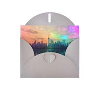 WZYWHJ Carte de vœux grise de 15,2 x 10,2 cm avec enveloppe pour Noël, anniversaire, Saint-Valentin, fête, invitation holographique de ville néon