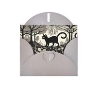 WZYWHJ Carte de vœux grise pour Noël, anniversaire, anniversaire de mariage et plus encore Motif chat noir dans une forêt étrange