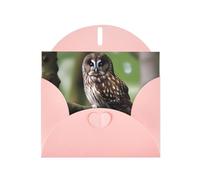 WZYWHJ Carte de vœux rose de 15,2 x 10,2 cm avec enveloppe pour Noël, anniversaire, Saint-Valentin, fête, invitation à une fête, image de chouette marron