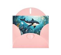 WZYWHJ Carte de vœux rose de 15,2 x 10,2 cm avec enveloppe pour Noël, anniversaire, Saint-Valentin, fête, invitation à une fête, illustration baleine