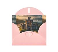 WZYWHJ Carte de vœux rose de 15,2 x 10,2 cm avec enveloppe pour Noël, anniversaire, Saint-Valentin, fête, invitation à une fête, château médiéval
