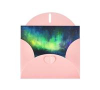 WZYWHJ Carte de vœux rose de 15,2 x 10,2 cm avec enveloppe pour Noël, anniversaire, Saint-Valentin, invitation à une fête, photo aurore boréale