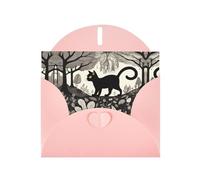 WZYWHJ Carte de vœux rose pour Noël, anniversaire, anniversaire de mariage et plus encore Motif chat noir dans une forêt étrange