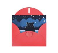 WZYWHJ Carte de vœux rouge de 15,2 x 10,2 cm avec enveloppe pour Noël, anniversaire, Saint-Valentin, fête d'invitation Motif ours se baignant sous les étoiles