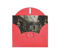 WZYWHJ Carte de vœux rouge de 15,2 x 10,2 cm avec enveloppe pour Noël, anniversaire, Saint-Valentin, fête d'invitation, une petite cour avec impression de thé