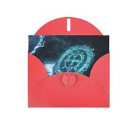 WZYWHJ Carte de vœux rouge de 15,2 x 10,2 cm avec enveloppe pour Noël, anniversaire, Saint-Valentin, fête, invitation à une fête avec symboles mystérieux bleus