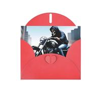 WZYWHJ Carte de vœux rouge de 15,2 x 10,2 cm avec enveloppe pour Noël, anniversaire, Saint-Valentin, fête, invitation à une fête Motif squelette de moto