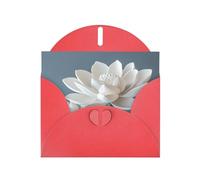 WZYWHJ Carte de vœux rouge pour Noël, anniversaire, anniversaire de mariage et autres photos de fleurs de lotus blanches en porcelaine