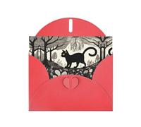 WZYWHJ Carte de vœux rouge pour Noël, anniversaire, anniversaire de mariage et plus encore Motif chat noir dans une forêt étrange