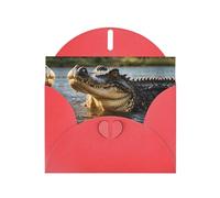 WZYWHJ Carte de vœux rouge pour Noël, anniversaire, anniversaire de mariage et plus grande image de crocodile