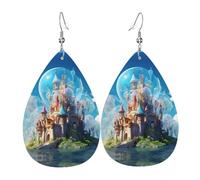 WZYWHJ Castle in the bubble Picture Boucles d'oreilles en cuir pour femme Pendentif goutte d'eau simple Cadeau de vacances tendance