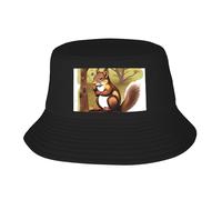 WZYWHJ Chapeau de pêcheur à double couche avec imprimé écureuil noisette pour adulte Noir