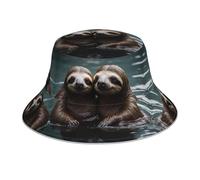 WZYWHJ Chapeau de pêcheur avec deux jolis paresseux d'eau imprimés, double face, réfléchissant, plein air, voyage, été, plage, chapeau de soleil noir