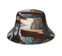 WZYWHJ Chapeau de pêcheur imprimé cercueil en bois suspendu à la falaise - Réfléchissant - Double face - Pour voyage en plein air - Pour l'été, la plage - Noir