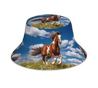 WZYWHJ Chapeau de pêcheur imprimé chevaux de course à pied double face réfléchissant plein air voyage été plage chapeau de soleil noir