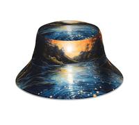 WZYWHJ Chapeau de pêcheur imprimé fleuve étincelant double face réfléchissant plein air voyage été plage chapeau de soleil noir