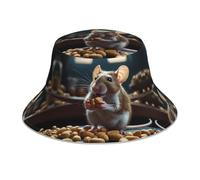 WZYWHJ Chapeau de pêcheur imprimé Mouse Eating Peanuts, double face, réfléchissant, pour l'extérieur, les voyages, l'été, la plage, noir