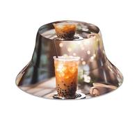 WZYWHJ Chapeau de pêcheur imprimé thé au lait double face réfléchissant plein air voyage été plage chapeau de soleil noir