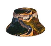 WZYWHJ Chapeau de pêcheur imprimé The Great Wall of China - Double face réfléchissant - Pour les voyages en plein air - Pour l'été et la plage - Noir