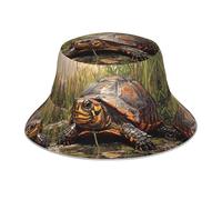 WZYWHJ Chapeau de pêcheur imprimé The Turtle Crawling into The Swamp, double face, réfléchissant, plein air, voyage, été, plage, chapeau de soleil noir
