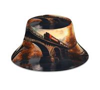 WZYWHJ Chapeau de pêcheur imprimé Trains on The Bridge, double face, réfléchissant, plein air, voyage, été, plage, chapeau de soleil noir