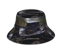 WZYWHJ Chapeau de pirate dans la nature - Chapeau de pêcheur imprimé double face réfléchissant - Pour voyage en plein air, plage, été - Noir