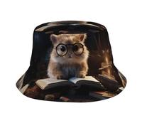 WZYWHJ Chapeaux bob adultes A Little Hamster lisant une photo de livre pour homme et femme Protection solaire d'été Noir