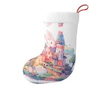 WZYWHJ Chaussette de décoration de Noël pour les jours festifs, Halloween et les fêtes de fin d'année, impression lapin sur le château