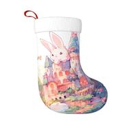 WZYWHJ Chaussette de Noël - Chaussette décorative festive en peluche pour les fêtes de fin d'année et cadeaux Impression lapin sur le château