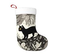 WZYWHJ Chaussette de Noël - Chaussette décorative festive pour fêtes et événements de vacances Motif chat noir dans une forêt étrange