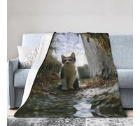 WZYWHJ Couverture anti-plis légère, durable et compacte pour lit, canapé, camping, cinéma et voyage, motif chaton vue d'en haut, 152 x 127 cm