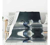 WZYWHJ Couverture en flanelle épaisse motif cygne blanc 203,2 x 152,4 cm double face verticale douce
