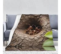 WZYWHJ Couverture épaisse en flanelle de 320 g imprimée fourmis dans un trou d'arbre pour canapé, chambre à coucher, chaise, douce et confortable, pour femme, 167,6 x 228,6 cm