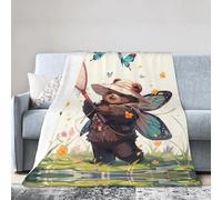 WZYWHJ Couvertures 101,6 x 76,2 cm - Couverture légère, durable et compacte anti-plis pour lit, canapé, camping, cinéma et voyage, motif petit ours attrapant des libellules