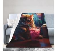 WZYWHJ Couvertures 152,4 x 127 cm - Couverture légère, durable et compacte anti-plis pour lit, canapé, camping, cinéma et voyage, impression de boissons et boissons pour chaton, 152 x 127 cm