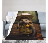 WZYWHJ Couvertures 152 x 127 cm - Couverture légère, durable et compacte anti-plis pour lit, canapé, camping, cinéma et voyage - Motif petit hérisson tenant un parapluie - 152 x 127 cm