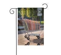 WZYWHJ Crayons de couleur dans un chariot imprimé drapeau de jardin décoration 30,5 x 45,7 cm pour un environnement extérieur tendance
