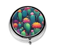 WZYWHJ Cyber Cactus Printing Boîte à médicaments circulaire de voyage, portable avec compartiments, mini distributeur de pilules