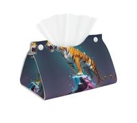 WZYWHJ Dali's Melting Tiger Boîte de rangement décorative avec sac à mouchoirs rectangulaire en cuir et support de base