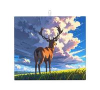 WZYWHJ Deer on the plains Tapis de séchage pour cuisine : fabriqué en éponge absorbant l'eau, avec cordon de suspension 45,7 x 40,6 cm