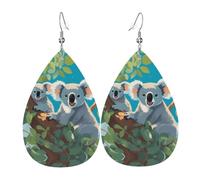 WZYWHJ Deux koalas heureux impression gouttes d'eau boucles d'oreilles pendantes boucles d'oreilles en cuir, articles de mode pour femmes