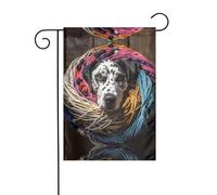 WZYWHJ Drapeau dalmatien jouant avec une pelote de fil - Décoration de jardin - 30,5 x 45,7 cm - Pour un environnement extérieur tendance