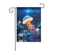 WZYWHJ Drapeau de jardin avec méduses colorées sur le fond marin 30,5 x 45,7 cm pour un environnement extérieur tendance